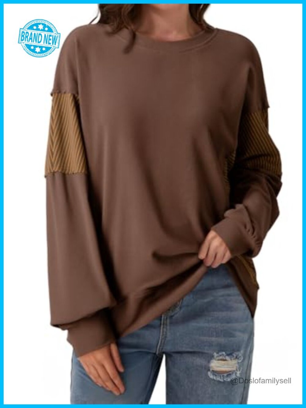 Oversized Crewneck Sweatshirt Soft Knit Striped Contrast Tunic Fall Winter
